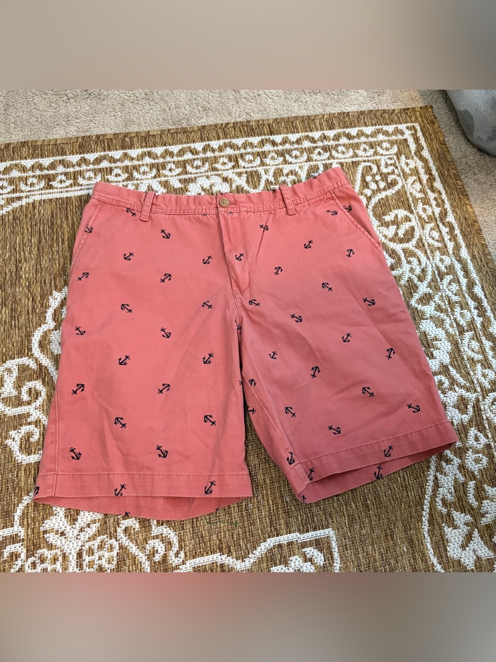 IZOD Mens Saltwater flat front short coral with blue Anchors Embroidered Size 38
